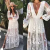 Casual Dresses Fashion White Embroidered Summer Dress Women 2023 Bohemian Lace V Neck Hollow Out Party Evening Cocktail Maxi Long Dresse