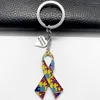 Porte-clés exquis émail couleur Puzzle autisme ruban plaque signalétique pendentif porte-clés sensibilisation à l'autisme bijoux porte-clés