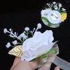 Decorative Flowers Korean Style Bride Bridesmaid Wrist Corsage Gold Leaf Artificial Flower Handmade Ladies Wristband Wedding Supplies XH0717