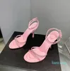 2023 Sandalen zomer damesschoenen sandaal zwart roze satijnen luxe designer voet ring hoog hakken smalle band fabrieksschoenen schoenen