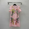 Urban Sexy Dresses designer Early Spring New Fashionable Flower Print Front Heavy Duty Diamond Studded Beads A-line Round Neck Short Sleeve Dress 46M7