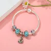 Bangle Sailboat Pendant Silver Color Charm Armband Diy Elegant Blue Crystal Beads Charms For Women Jewelry Gift