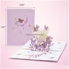 Cartes De Voeux Violet Papillon Anniversaire Pop Up Carte Fleur 3D Cadeau Pour Femmes Femme Fille Fille Fête Des Mères En Pensant À Vous Anniver Dhe5W