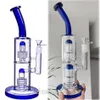 Double Blue Matrix Perc Glass bong Hookahs Recycler dab Rigs Thick glass Water Bongs Smoking Water Pipes