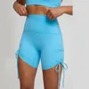 Aktiv shorts Solid Color Tight Soft Women Justera DrawString Sport Kort Hög midja Fitness Yoga Cycling Gym Jogging Träning Training Training