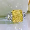 Radiant Cut Topaz Diamond Ring 100% Real 925 Sterling Silver Party Banding Band Rings For Women Bridal Noivage Jewelry Gift