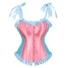 Bustiers & Corsets Sexy Cute Shoulder Strap Underwear Outer Wear Candy Color Shapewear Ruffled Rainbow Stitching Corset Satin Fabric