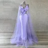 Lila lavendel avondjurken mouwloze 3D -bloemen kralen strapless vestidos de noche formeel feest sexy prom jurk