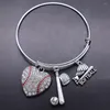 Bangle Custom Design Love Sports Softball Hat Baseball Ball Volleyball Pendants Bangles Adjust