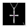 Colares pendentes Sterling Sier Cruzado de zircão roxo GSSN656 Moda Lovely 925 Plate Jewelry Drop Drop Pingents Pingents Dhp8c