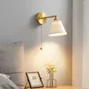 Lampade da parete Lampada in ceramica Lampadari a LED nordici Tirare l'interruttore a catena E14 Luci moderne in rame Accanto a Sconce Illuminazione domestica Wandlamp