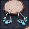 Charme Femmes Goutte D'eau Tibétain Sier Turquoise Boucles D'oreilles Gstqe033 Cadeau De Mode Style National Femmes Diy Boucle D'oreille Livraison Bijoux Dh6M3