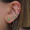 Studörhängen 2022 Summer Romantic 1 Piece CZ Star 2 Earring With Chain White Red Green Blue Charm Rainbow for Women Drop Del Dhgarden Dhvzb