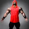 Mens Tank Tops Plain Bodybuilding Hooded Top Men Gym Clothing Cotton Sleeveless Sweatshirt Fitness Vest Workout Sportswear Tees 230524