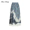 Jupes RoseDiary 2023 créateur de mode jupe d'été femmes taille haute rayures florales imprimé Vintage Midi Saia