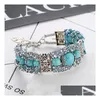 Tennis Femmes Perles Cylindriques Tibétain Sier Turquoise Bracelets Gstqb036 Cadeau De Mode Style National Femmes Hommes Bracelet Diy Drop D Dh7Mw