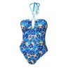 Menas de banho feminina de verão feminino macacão de macacões Triângulo Triângulo Blue Print Backless Beach Monokiny Thong Biquinis Beachwear