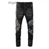 Denim Amiryes Jeans Designer Broek Man FOG Chaopai high street oud zwart gewassen gat contrast verf punt slanke elastische been jeans man ZPJJ