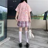 Camisas casuais masculinas kawaii bolo de morango impressão de manga curta tops femininos fofos camisas mujer japonês verão mulher doce lolita blusas rosa