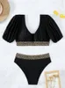 Women's 2023 New Sexy Swimwear Women Swimsuit Puff Seve Bathing Suit Black Biquini Fa High Waist Bikini Set Beachwear H230515 H230524