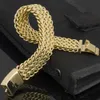 Braccialetti Bracciale di lusso in oro giallo per uomo Braccialetti a mano da uomo in acciaio inossidabile largo 18 mm Regali di gioielli in metallo per il fidanzato lui