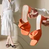 2023 designer sandals womens outdoor slides Square toe high heel maroon lady heels girls indoor slippers size 35-42