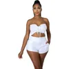 Kvinnors träningsdräkter Summer Peat Strapless Set Short Pants Pass Fashion Casual Shorts With Lace Up Crop Top 2 Piece