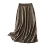 Skirts Cashmere Long Skirt Women Korean Fashion Clothing Faldas Largas Mujer A-line Pockets Ankle-length Vintage Knitting