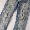 Дизайнерская одежда Amires Jeans Джинсовые брюки Amies High Street Worn Old Jeans Мужские облегающие эластичные отверстия для колен Маленькие длинные брюки Мужские рваные рваные узкие Motocy