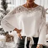 Ny virkning broderi spetsar blusa kvinnor höst spetsar sömmar vita skjortor vintage eleganta damer toppar blusa