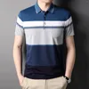 Polos masculinos 20232023 verão masculino de manga curta masculina camiseta de lapela casual casual listrado camisa pólo