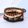 ストランドメンブレスレットレザーcuir homme pulsera hombre man mens skull wood beadsヴィンテージパンクブランソレトカブレッチアリブラッシアー