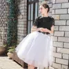 Jupes 7 couches 65 cm longueur au genou Tulle Tutu femmes plissé noir rose 2023 printemps été coréen élastique taille haute maille jupe