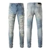 Designerkläder Amires Jeans Jeansbyxor Amies High Street Slitna Gamla jeans Man Slim Fit Elastiskt Knähål Småfot Långa Byxor Man Distressed Ripped Skinny Motocy