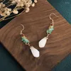 Boucles d'oreilles pendantes Style chinois rétro cloisonné Magnolia fleur petits pétales blanc Hetian Jade femme pour femmes bijoux