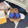 Luxury Canvas Embroidery Letters Woman Slippers Cross Strap Flat Slippers Non slip Home Outdoor Slippers Slides Slippers Summer Ladies Beach Shoes Sandals