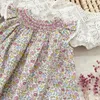 Fille Robes Vintage Fleur Espagnole Robe En Dentelle Smockée Pour Bébé Filles Vestidos D'été Volants Sans Manches Enfants Plage Vacances 1-7Yrs