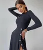 Casual Kleider Hohe Qualität Gestrickte Taste Seite Schlitz Sexy Kleid Für Frauen Bodycon Pullover Lange Hülse O-ansatz Taille Frühling Herbst