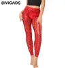 Leggings bivigaos femmes leggings sexy de style roche trous métal