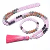 Necklaces 8mm Amethyst Sun Stone Rose Quartz Beaded Necklace Set Meditation Yoga Jewelry 108 Japa Mala Women Charm Tassel Rosary