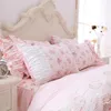 Ensembles de literie 100% coton imprimé princesse literie double grande fille rose dentelle à volants housse de couette literie 230524