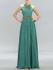 Elegant Jade Formal Evening Dress 2023 Halter Gold Beads Sleeveless Floor Length Chiffon Prom Party Gowns Robe De Soiree Vestidos De Feast