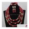 Conjunto de collar de aretes Big Coral Beaded Bold Statement Diy Lady Fashion African High Quality Cnr593 Drop Delivery Jewelry Se Dhgarden Dhjku