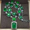 Ensemble de collier pendentif émeraude zambienne naturelle de luxe avec chaînes de luxe