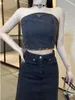 2023 Womens Designer Tanks Camis Blue Letter Triangle Denim Tube Vest Tops Luxury Yoga Tank för Women Clothing
