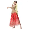 Stage Wear Belly Dance Outfits Bollywood Kostuum Hoogwaardige borduurwerk Sari 4pcs/Set Top Belt Rok
