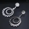 Boucles d'oreilles à la mode forme carrée cercle brillant mariée fiançailles bijoux de mariage élégant femme balancent boucle d'oreille beau cadeau