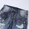 Дизайнерская одежда Amires Jeans Джинсовые брюки Amies Jeans Мужская мода Бренд Голубой бык Mx2 Вымытый Изношенный мотоцикл Отверстие для сращивания Slim Fit High Street Брюки Distresse