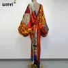 Abiti sexy bech di alta qualità a mano portata a portata di seta Stampa di moda Rayon 2021 Winyi Maxi Women's Wedes Long Beach Vneck Bohémien Dress
