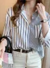 Женские блузки полосатые повседневные карманы с длинным рукавом женская хлопковая блузя женская одежда 2023 пуговица модные топы Chemisier Femme